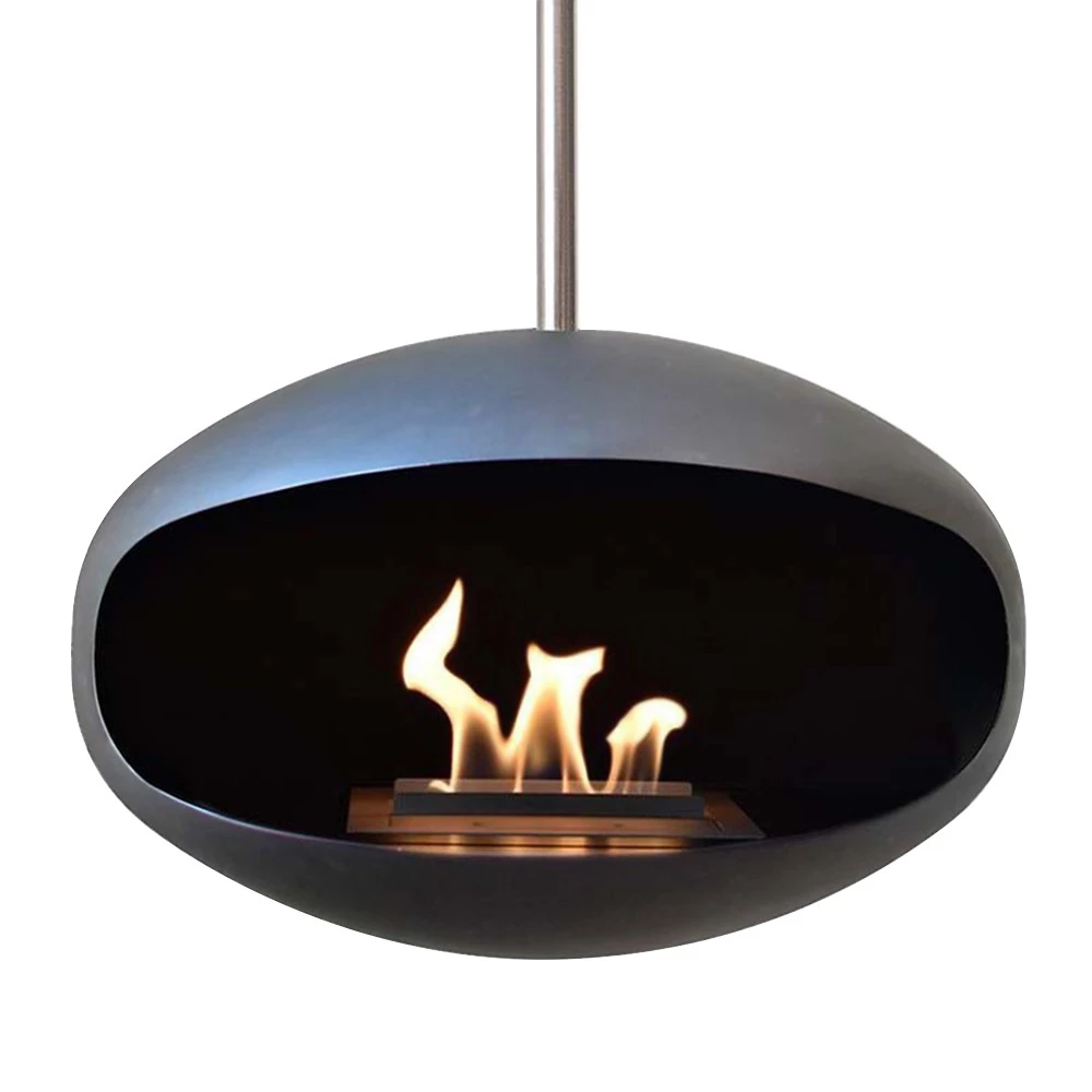 Cocoon Aeris Schwarz | Edelstahl Stange | Cocoon Fires | Ethanol Hängekamin mit Deckenstange | Deckenkamin mit einstellbarer Stange | Drehbar