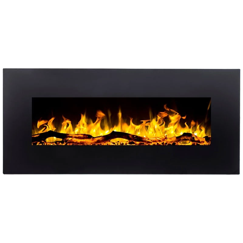 Aflamo Albion Elektrokamin – LED-Flamme, Wandmontage oder Einbau, 90 cm bis 128 cm, Fernbedienung, modernes schwarzes Finish