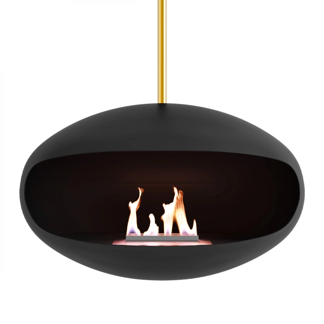 Aeris Schwarz + Messingstab | Cocoon Fires | Ethanol Hängekamin | Schwarz