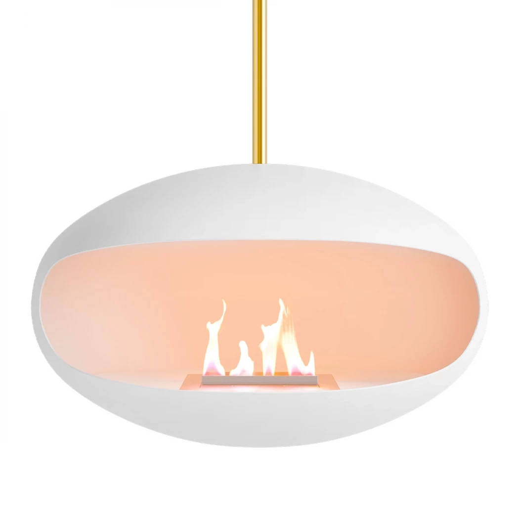 Aeris weiß + Messingstange | Cocoon Fires | Ethanol Hängekamin | Weiß