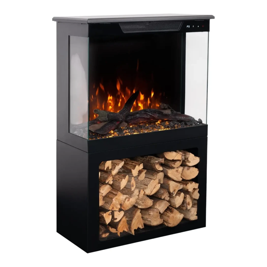 Tower + Ständer | | Freistehender Elektrokamin , 3-sided electric fireplace | Schwarz