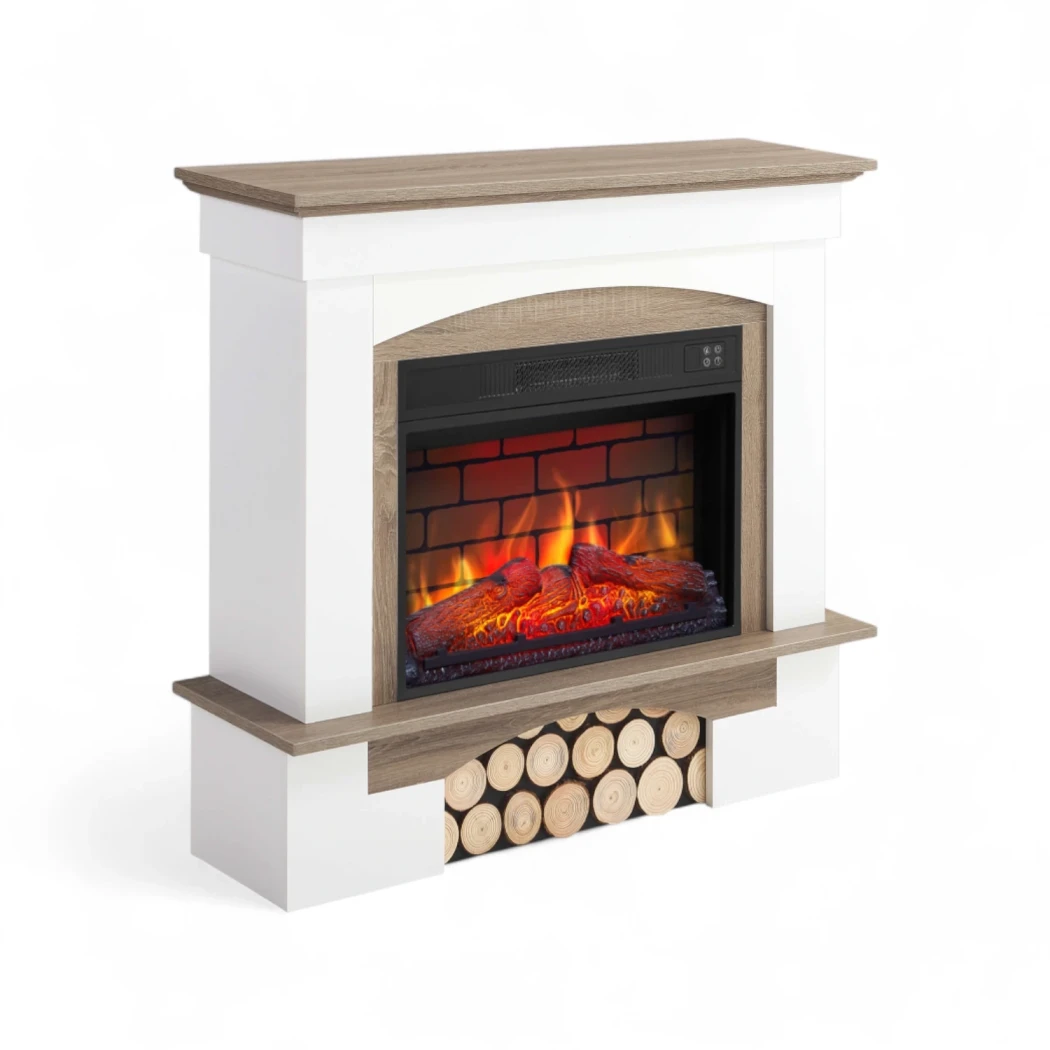ArtiFlame Woodley – Weiß/Graue Eiche Elektrischer Kamin | 23" Einsatz | Wählen Sie AF23S (Holzscheite) oder AF23BS (Ziegel-Effekt Hintergrund) | 1,8 