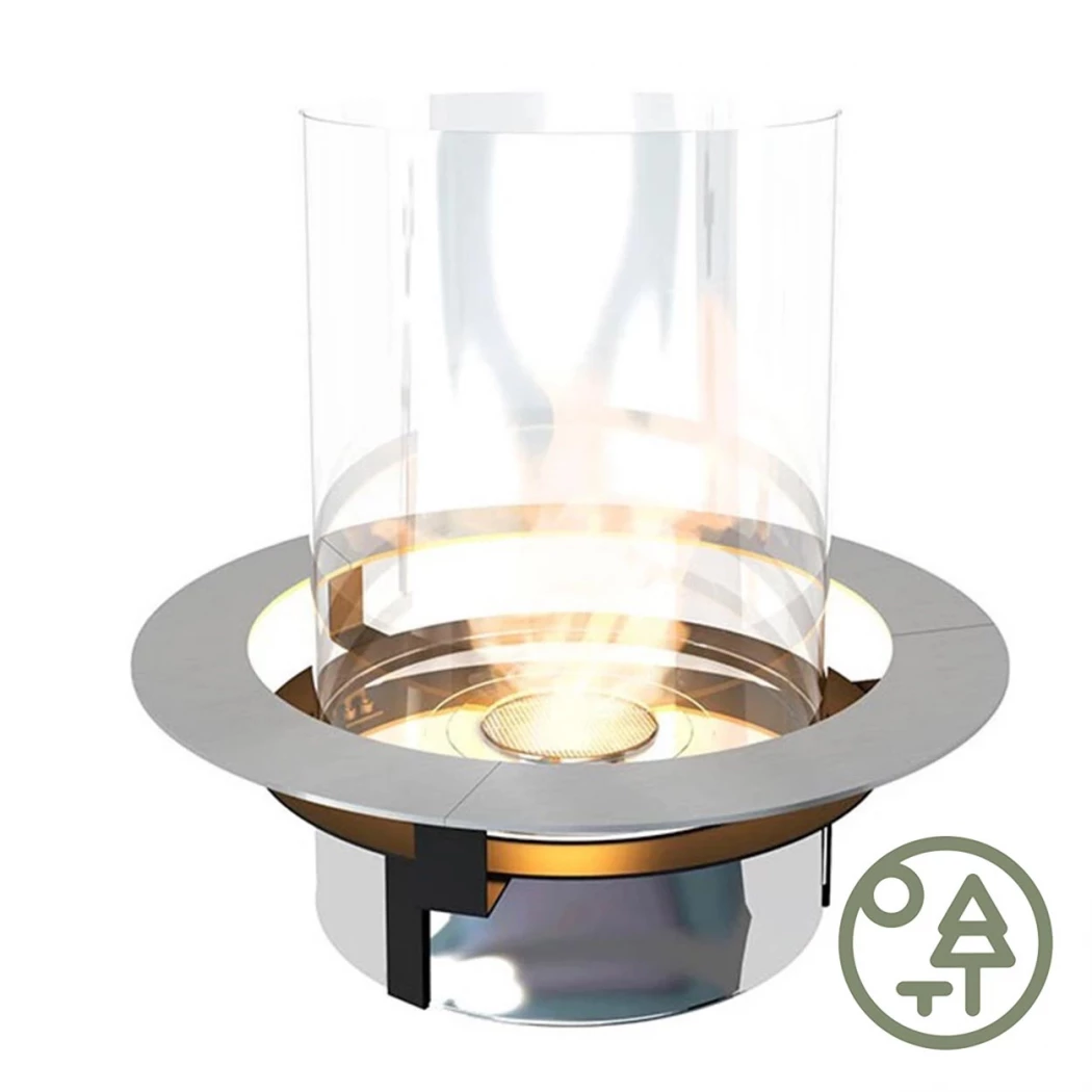 Planika Rondo Commerce |Runder Einbaubrenner für DIY Projekte | Brenner Einsatz mit Rahmen und Glas in Edelstahl