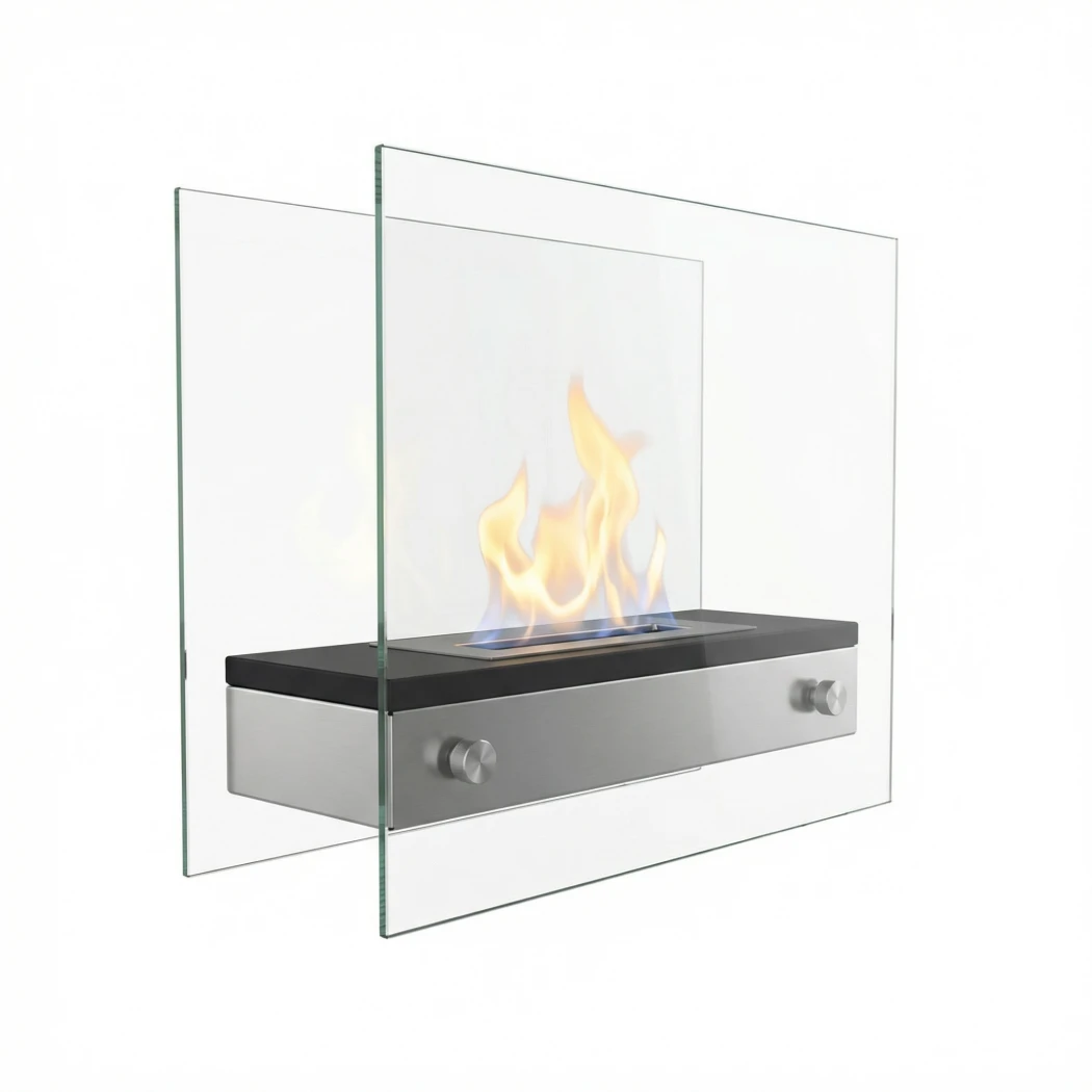 ScandiFlames Merton - Freistehender Bioethanol-Kamin für Tisch oder Boden - eleganter Kamin mit Glasplatten - einfache Wartung