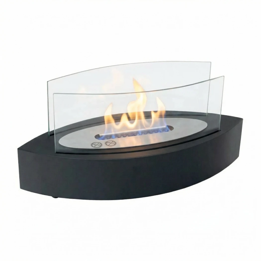 ScandiFlames - Schwarzer Bioethanol-Tischkamin in ovaler Form - mit Glas - für den Außen- und Innenbereich