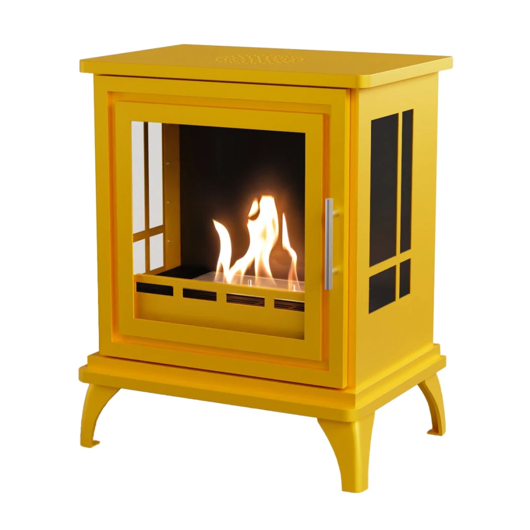 ScandiFlames Nashville Gelb – Freistehender Bioethanol-Kaminofen – 6 Stunden Brenndauer – 2 kW Heizleistung