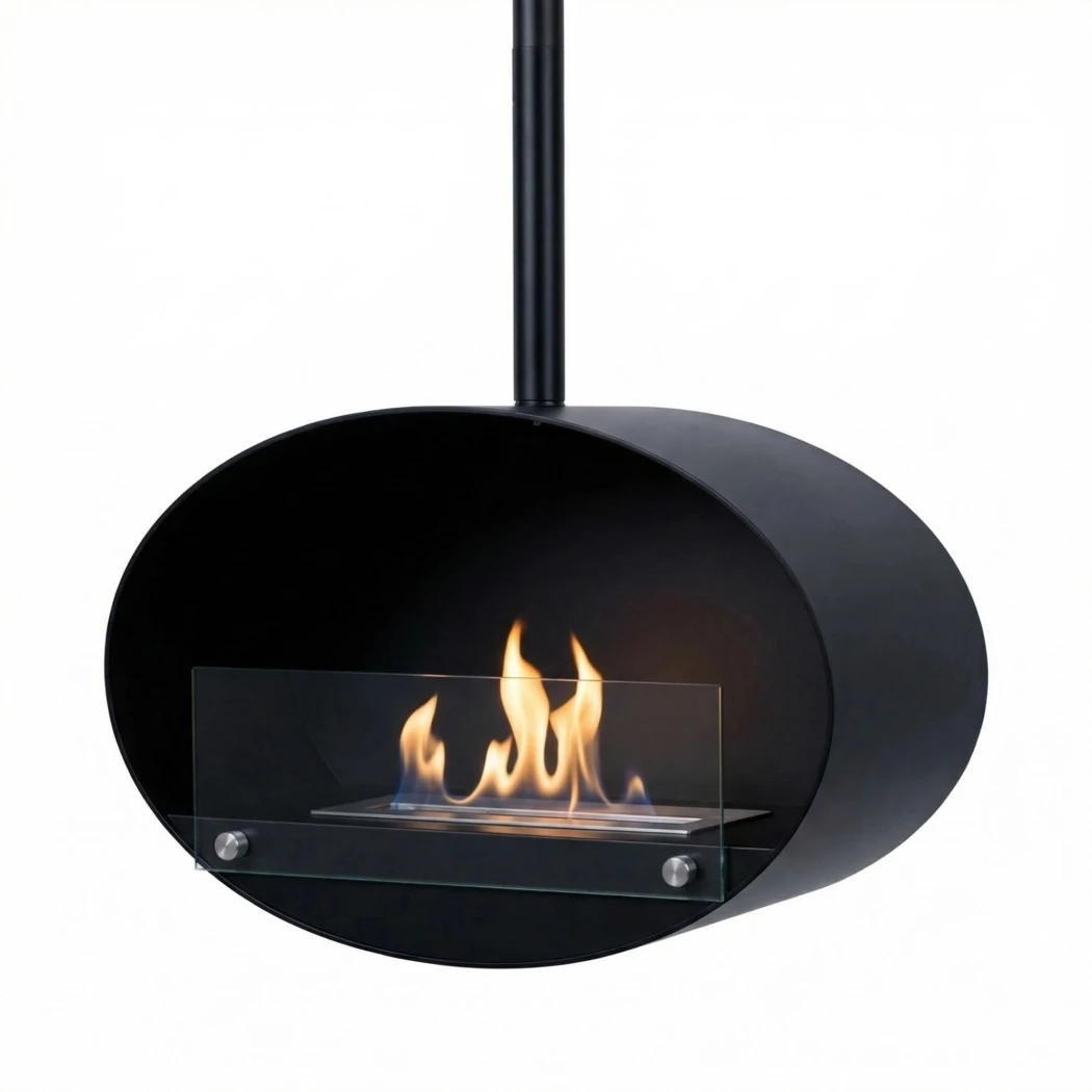 ScandiFlames - Halifax Schwarzer ovaler Deckenmontierter Bioethanol-Kamin - 60 cm breit - Mit Sicherheitsglas - Für das moderne Zuhause