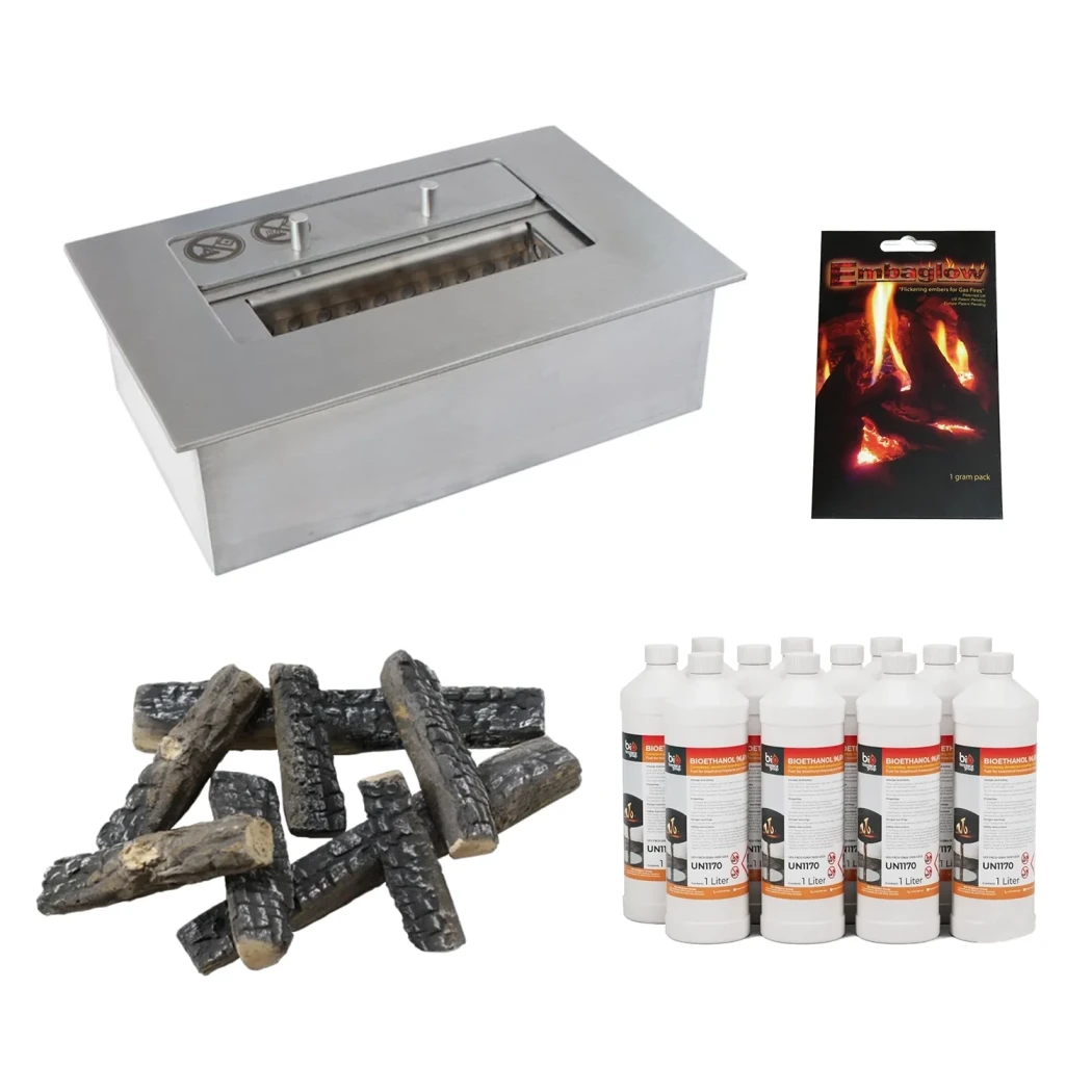 Do It Yourself Bioethanol-Paket | ScandiFlames | Einsatz für bestehenden Kamin | Holz