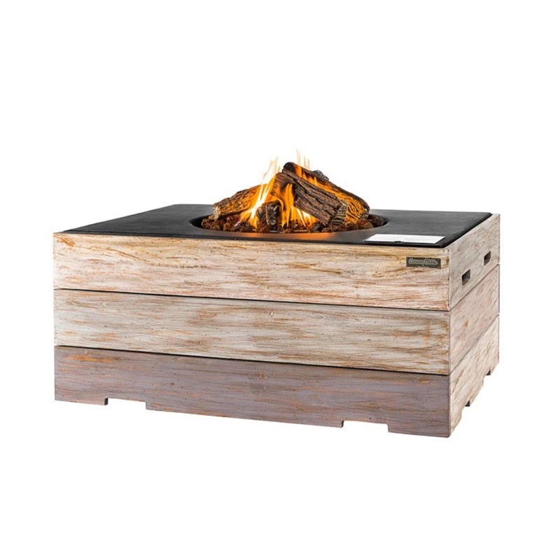 Gaskamin mit rechteckiger Form aus leichtem Teakholz