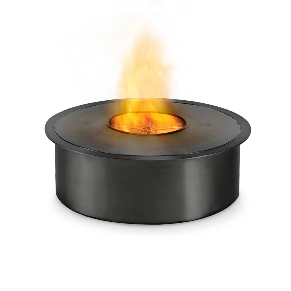 AB8 Bioethanol Brenner | EcoSmart Fire | Runder manueller Ethanol Brenner | Rostfreier Stahl , Schwarz