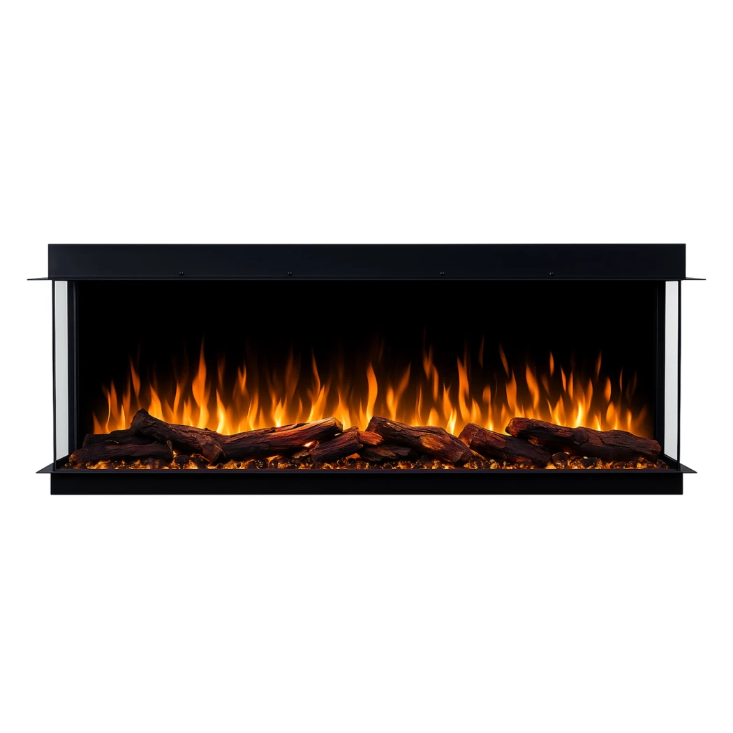 Solis 120 | Eingebauter Elektrische Kamin | Panoramablick | LED-Lichter | Emotion Flamme | Grüne Flamme | Orange Flamme | Glühbett