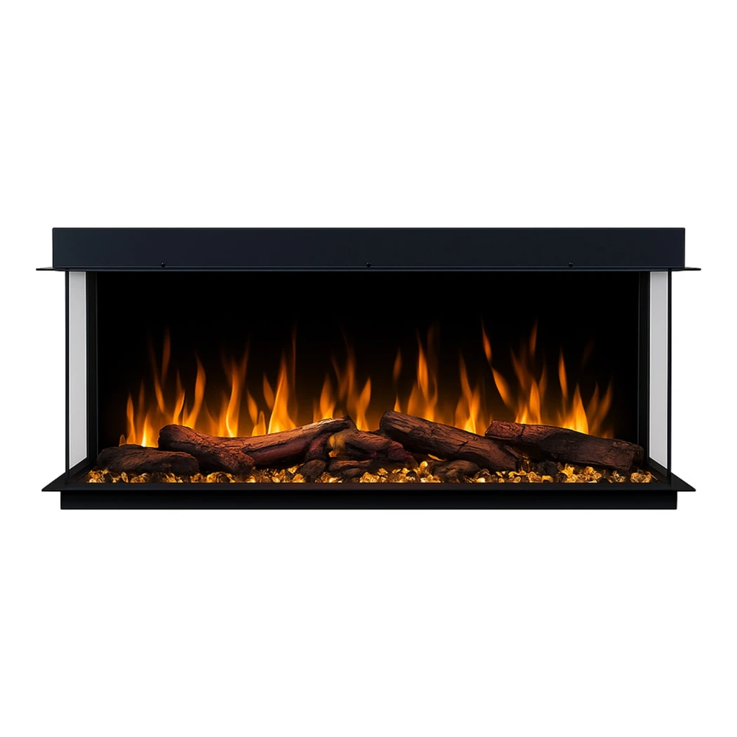 Solis 90 | Eingebauter Elektrischer Kamin | Panoramablick | LED-Beleuchtung | Emotion Flamme | Gelbe Flamme | Orange Flamme | Glühbett