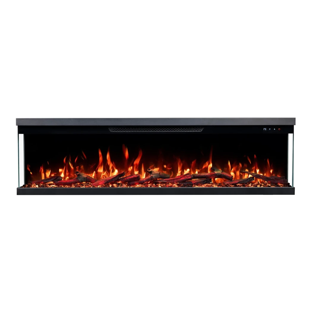 Unity – Elektrischer Kamin 127 - Emotion Flame - Dreiseitig - Panoramaverglasung - Leuchtende LED-Flammen