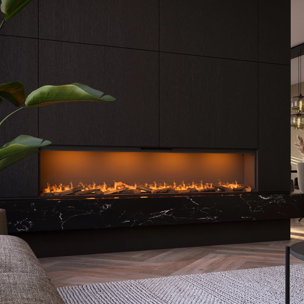 e-SliM Linear 2200/450 I - Wasserdampf Kamin | Faber Dimplex | Wasserdampf Einbaukamin mit Frontöffnung | Schwarz