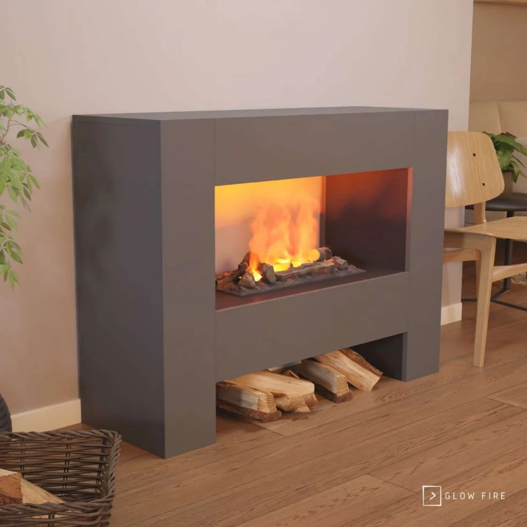 Glow Fire Fallada Grey - OMC 600 | Freistehender Wasserdampfkamin – 120 cm x 90 cm x 40 cm