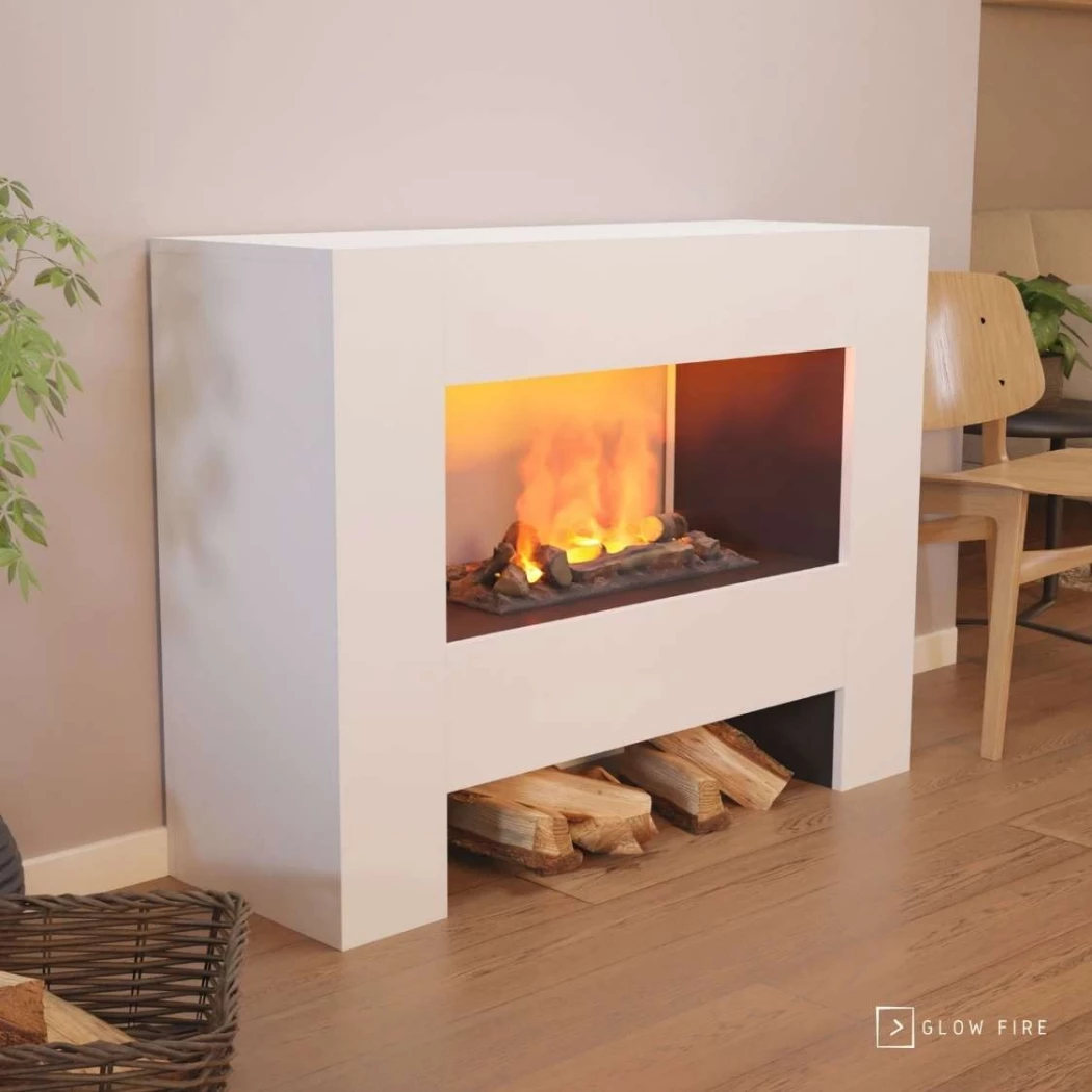 Glow Fire Fallada White - OMC 600 | Freistehender Wasserdampfkamin – 120 cm x 90 cm x 40 cm