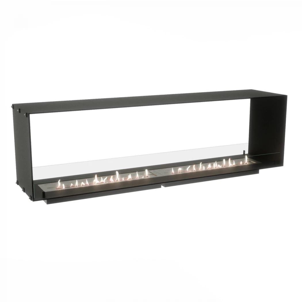 Foco Two 1800 - 180 cm Zweiseitiger Tunnel-Bioethanol-Kamin zum Einbau- Ideal für Trennwände und TV-Wände - Manueller oder automatischer Brenner
