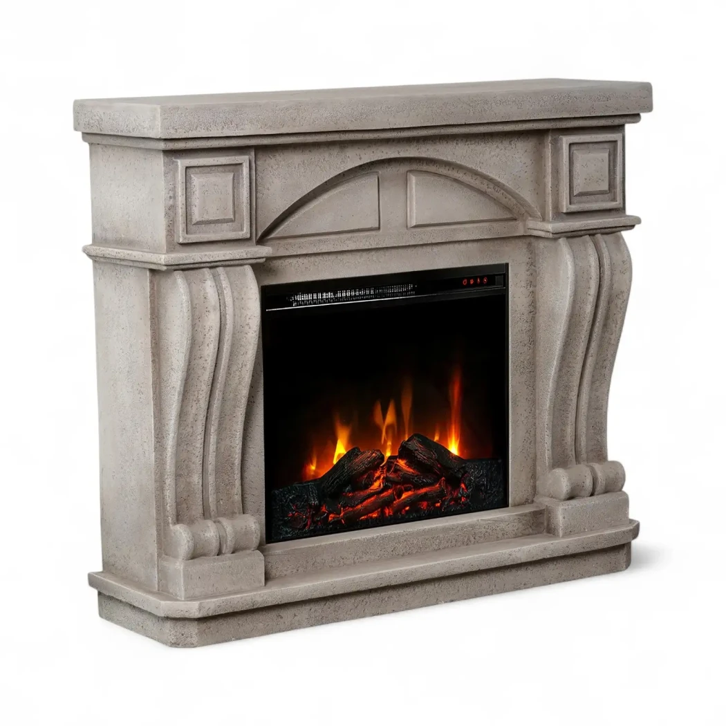 Logi - ScandiFlames Electric Kamin – Freistehender Grau/Weiß Polystone-Rahmen mit Eldur 23" LED-Einsatz und 1,35 kW Heizung