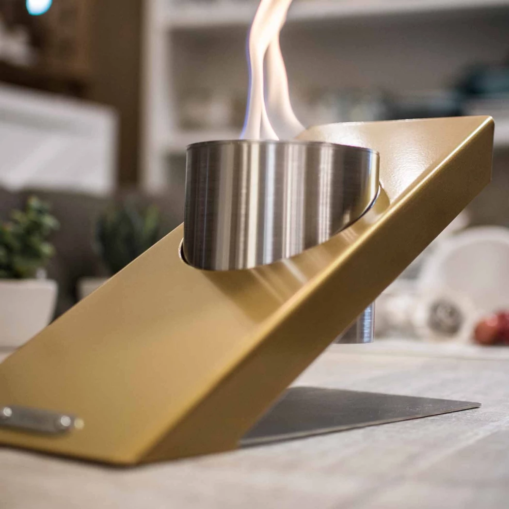 Oblique Single Tischkamin – Gold | GlammFire | Bioethanol Tischkamin | Gold