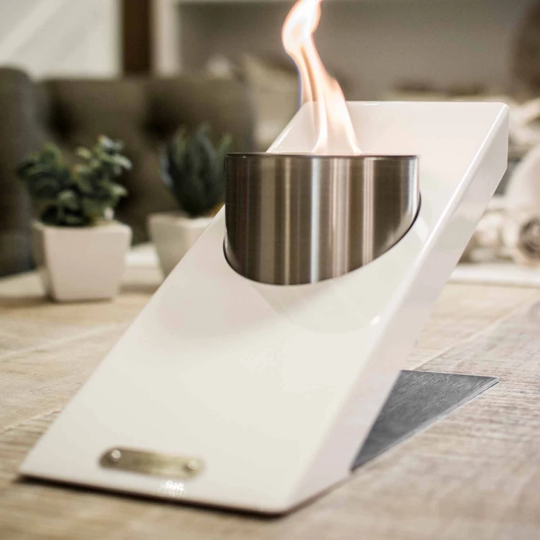 Oblique Single Tischkamin – Weiß | GlammFire | Bioethanol Tischkamin | Weiß