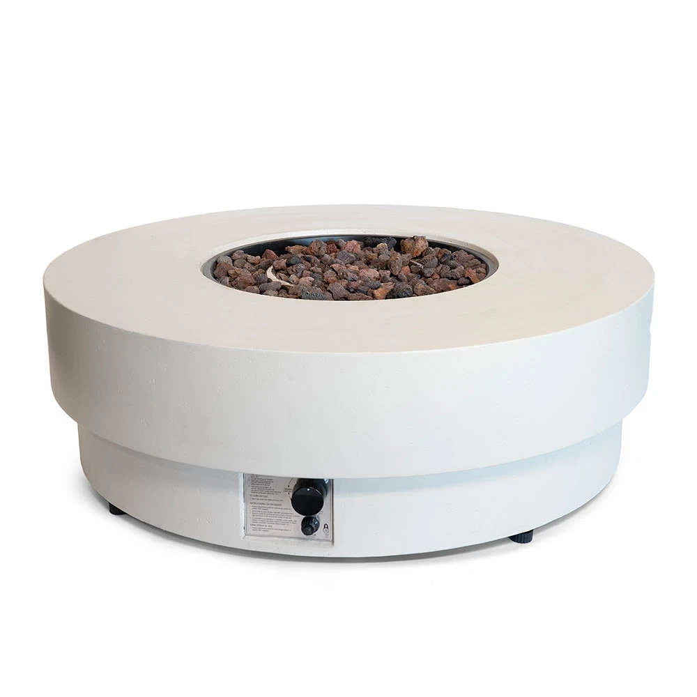 Estate Rund 105 Austern Beige Gasfeuertisch von Happy Cocooning – 105cm Runder Außentisch 16,5 kW