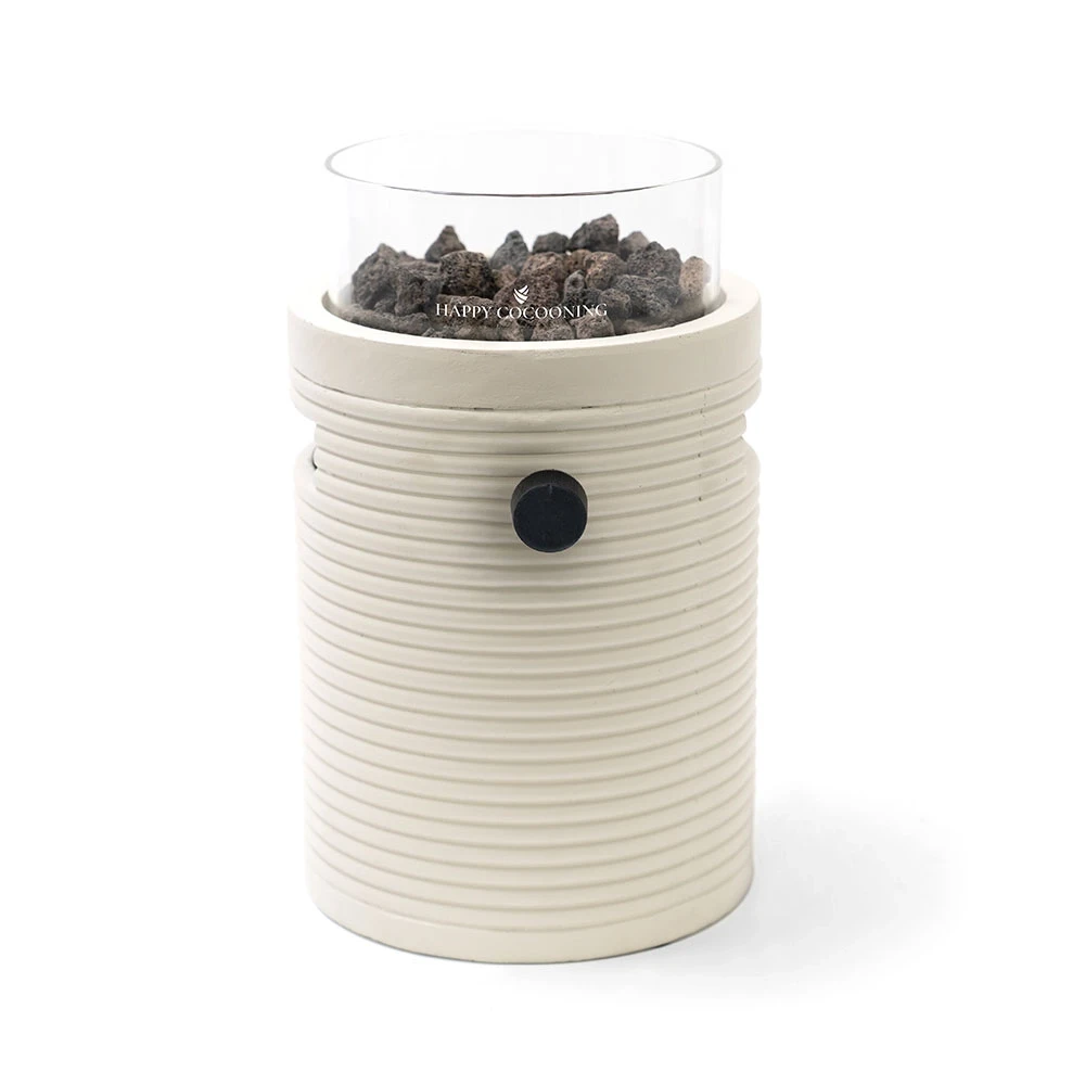 Lumi Groove Oyster Beige Tischkamin mit Gas von Happy Cocooning – Gerillter Verbundstoff 1,98 kW – EN417 Kompatibel