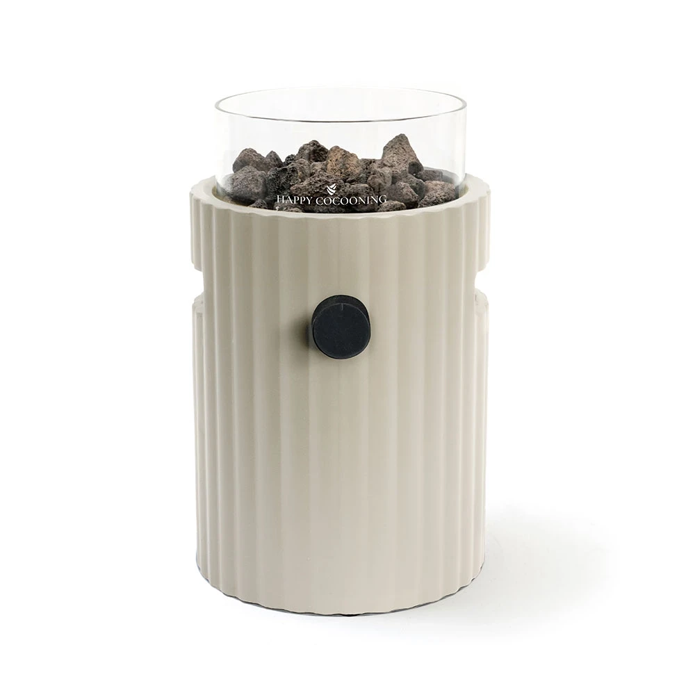Lumi Rib Austern Beige Gas-Tischkamin von Happy Cocooning – Gerippte Verbundstoff 1,98 kW – EN417 Kompatibel