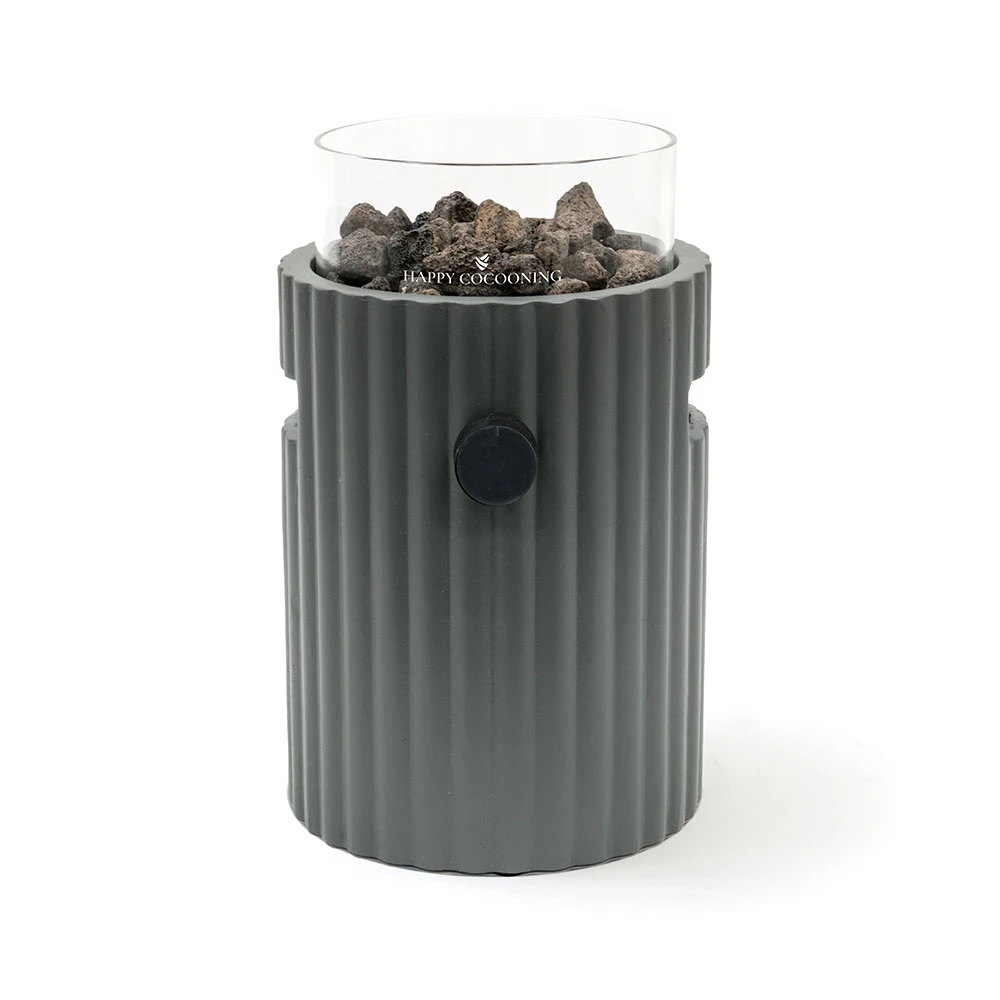 Lumi Rib Smokey Anthracite Tisch-Gaskamin von Happy Cocooning – Gerippter Verbundstoff 1,98 kW – EN417 Kompatibel