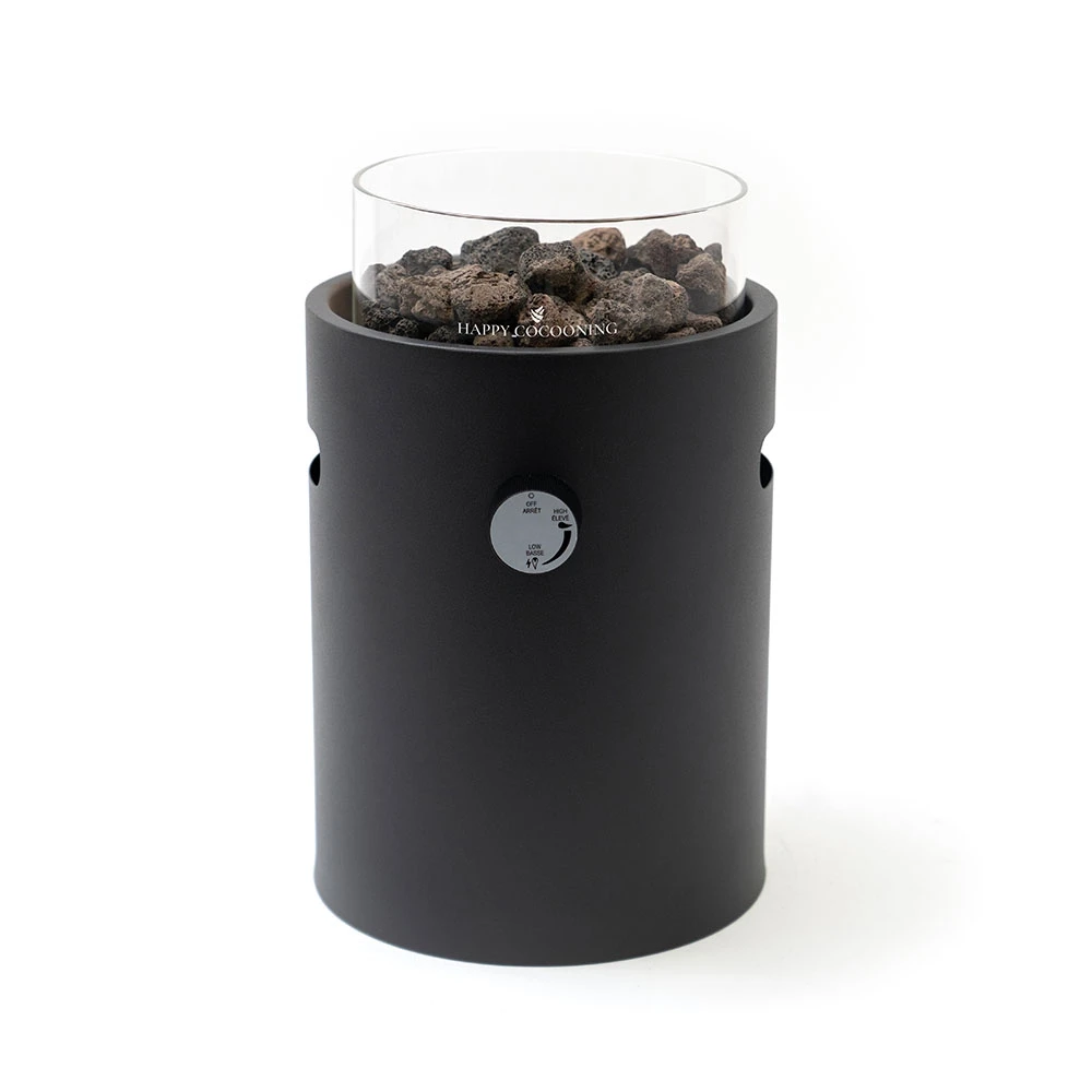 Lumi Nordic Black Tischkamin mit Gas von Happy Cocooning – Pulverbeschichteter Stahl 1,98 kW – EN417 Kompatibel