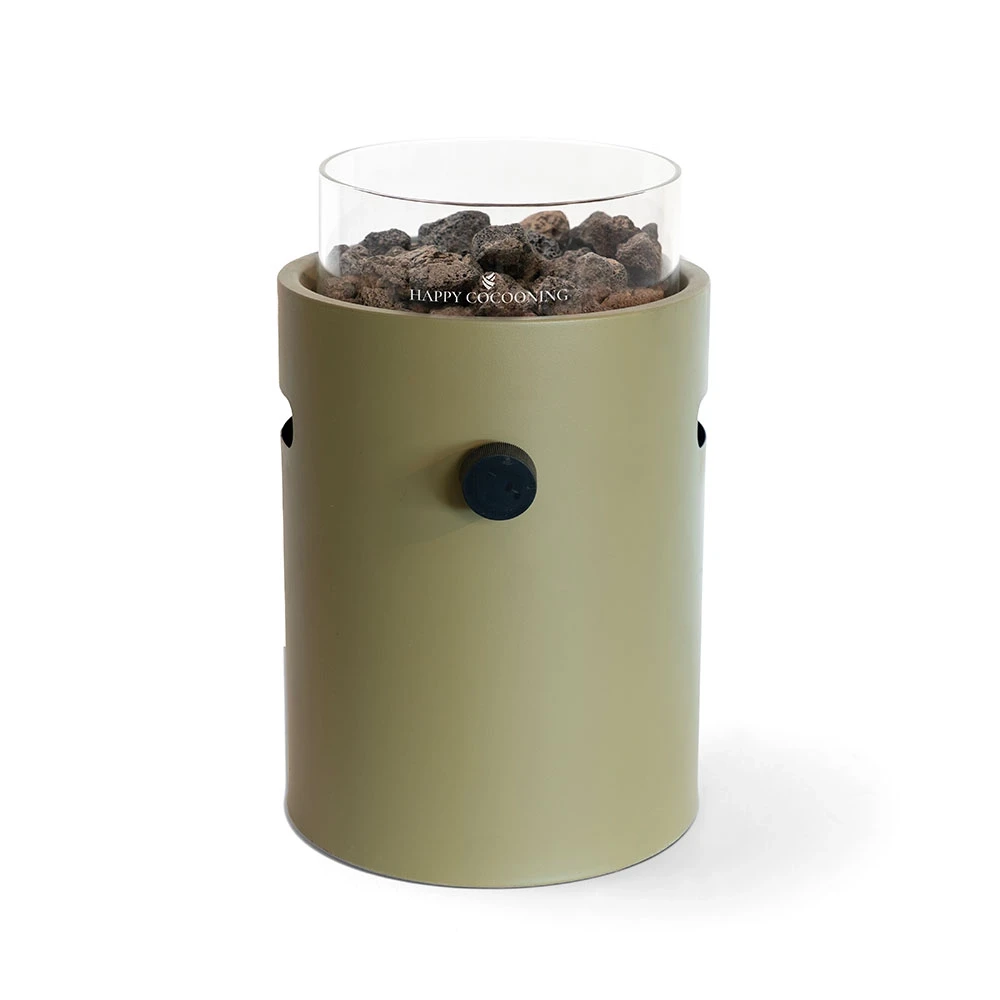 Lumi Olivgrün Gas-Tischkamin von Happy Cocooning – Pulverbeschichteter Stahl 1,98 kW – EN417-kompatibel