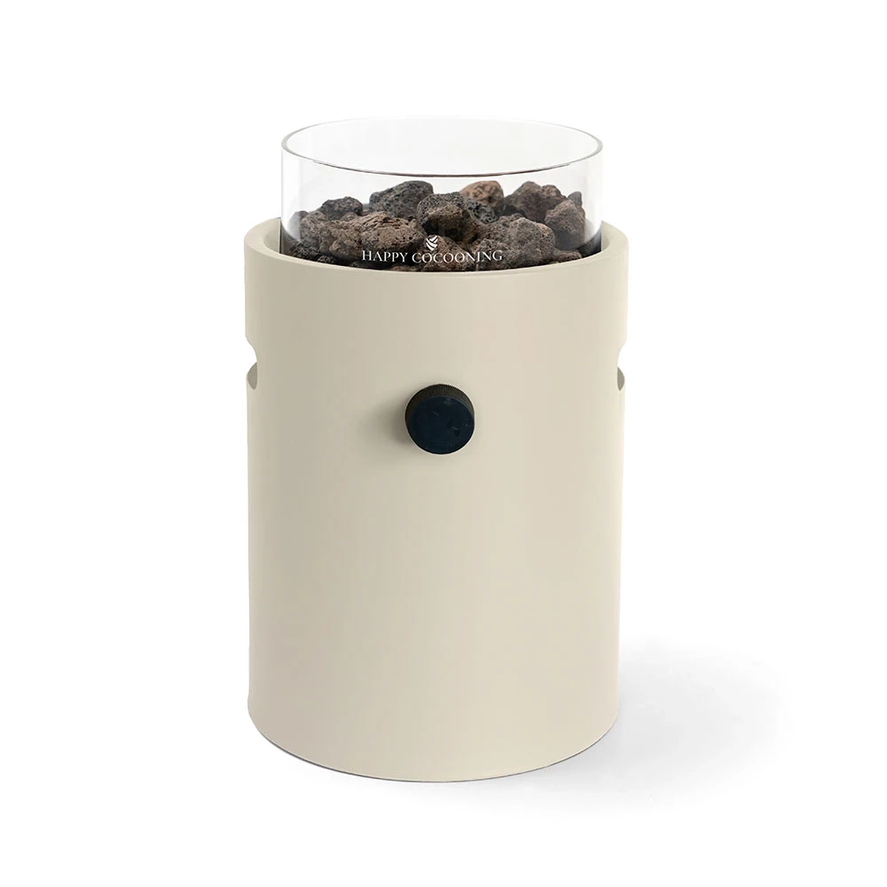 Lumi Oyster Beige Gas-Tischkamin von Happy Cocooning – Pulverbeschichteter Stahl 1,98 kW – EN417 Kompatibel