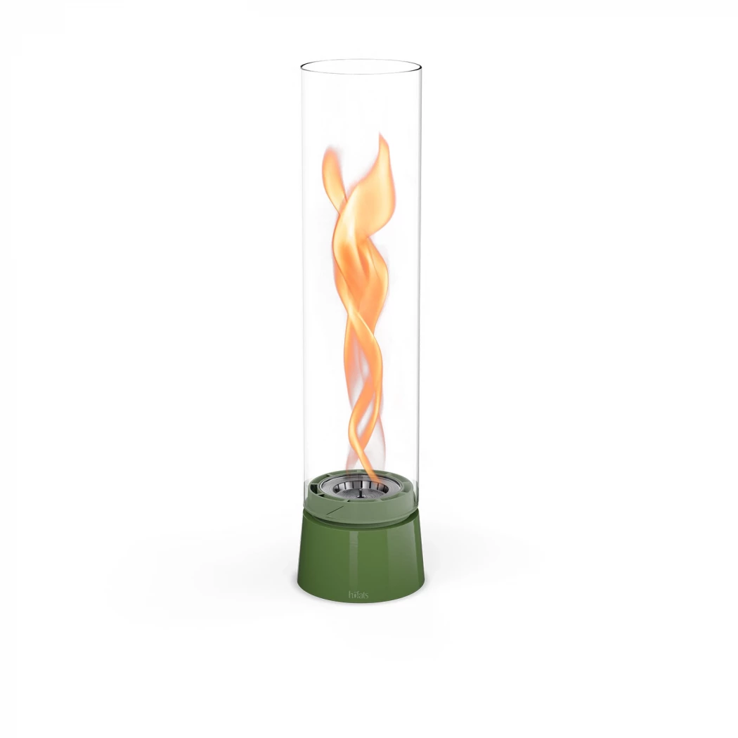 Höfats SPIN Air 1200 – Emaille Grün Tischkamin – Rotierende Flammen und elegantes Design