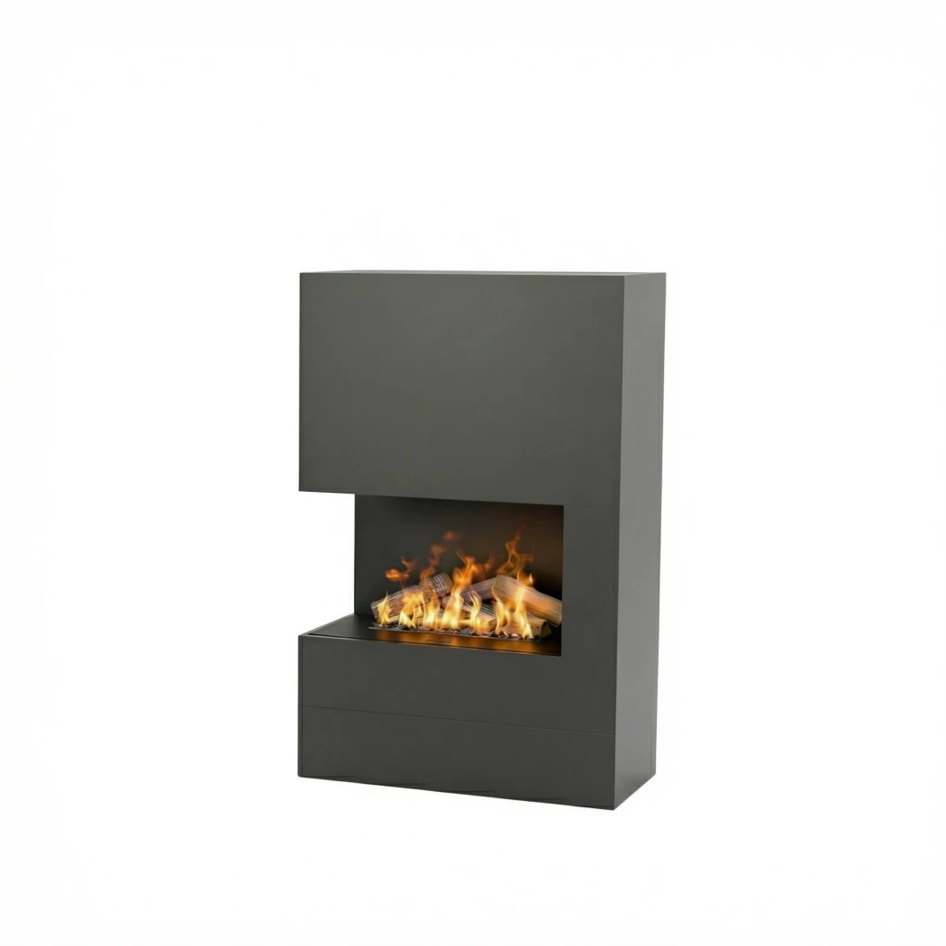 Tucholsky right corner - Grau | Glow Fire | Freistehender Wasserdampf Kamin | Grau