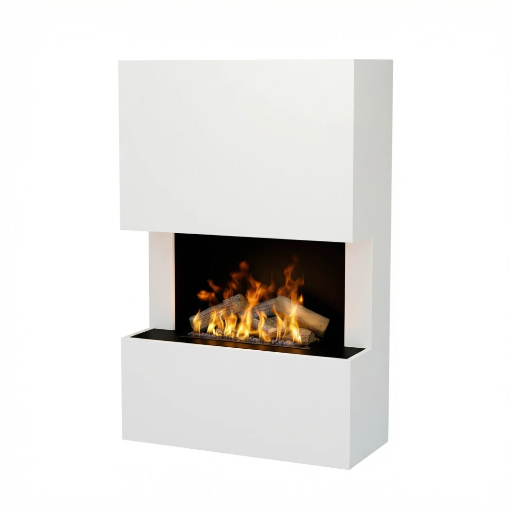 Tucholsky 3 Sidet - Weiß | Glow Fire | Freistehender Wasserdampf Kamin | Grau , Weiß , Schwarz