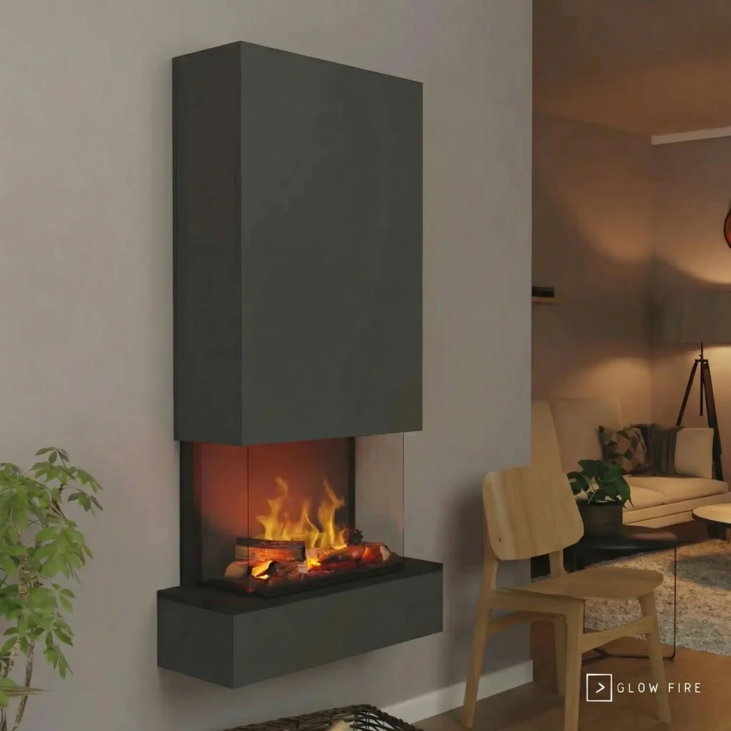 Hölderlin Hoch - Grau | Glow Fire | Wasserdampf Wandkamin | Schwarz , Grau