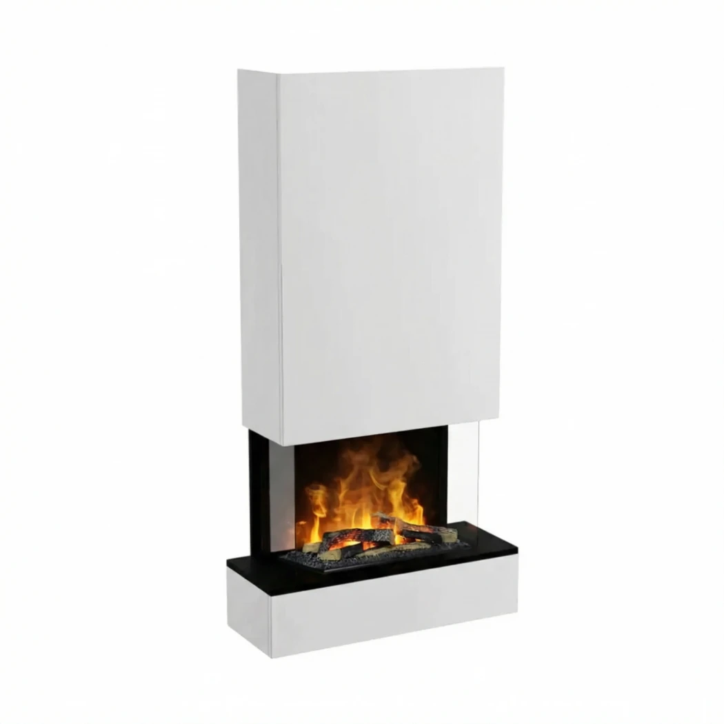 Hölderlin Hoch - Weiß | Glow Fire | Wasserdampf Wandkamin | Weiß