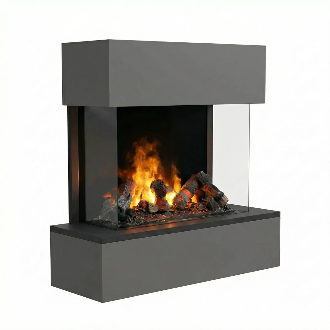 Hölderlin - Grau | Glow Fire | Wasserdampf Wandkamin | Schwarz , Grau