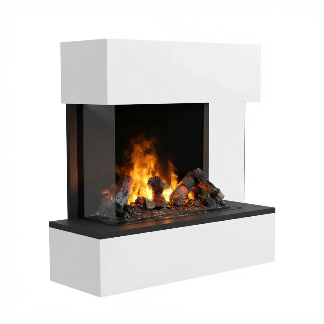 Hölderlin Weiß – Wandmontierter Wasserdampfkamin von Glow Fire – Realistische Flamme, Keine Wärme, Energiesparende LEDs