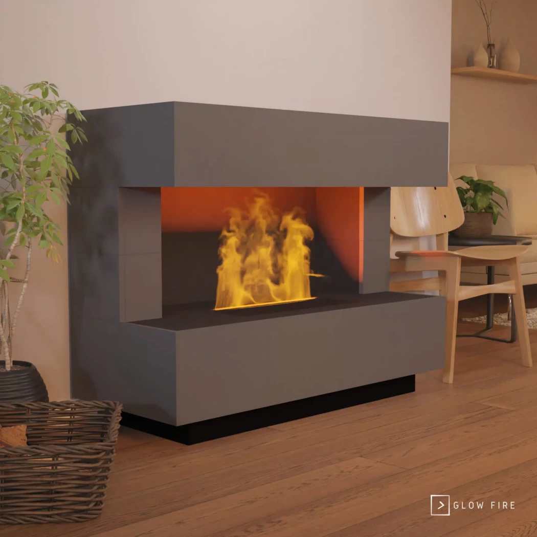Kant Grau - OMC 600 by Glow Fire | Freistehender Wasserdampfkamin – Keine Wärme, realistische Flamme