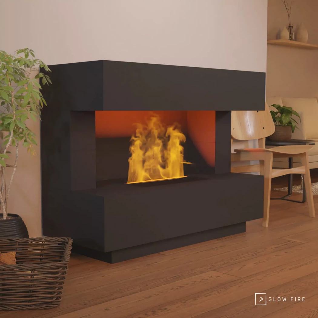 Kant Schwarz - OMC 600 by Glow Fire | Freistehender Wasserdampfkamin – Keine Wärme, Realistische Flamme