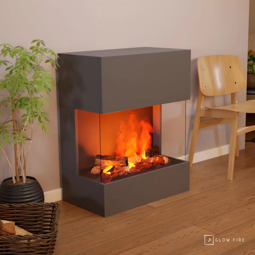 Glow Fire Kästner Grau - OMC 600 | Freistehender Wasserdampfkamin – 89 cm x 70 cm x 40 cm