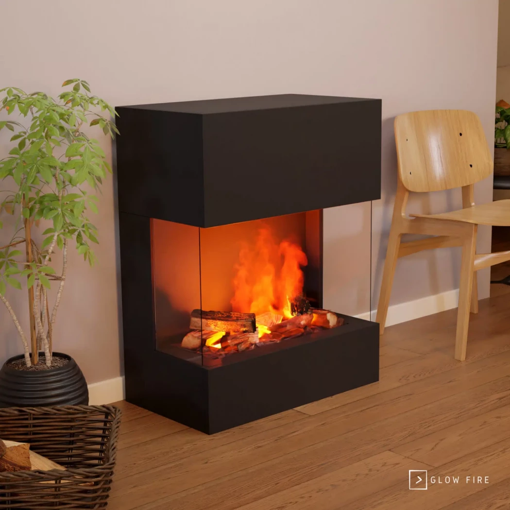 Glow Fire Kästner Schwarz - OMC 600 | Freistehender Wasserdampfkamin – 89 cm x 70 cm x 40 cm