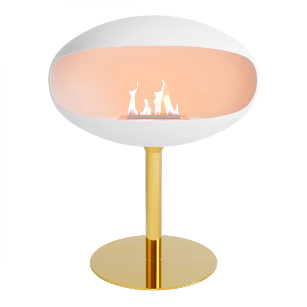 Pedestal Weiß + Messingfuß | Cocoon Fires | Freistehender Ethanol Kamin | Weiß