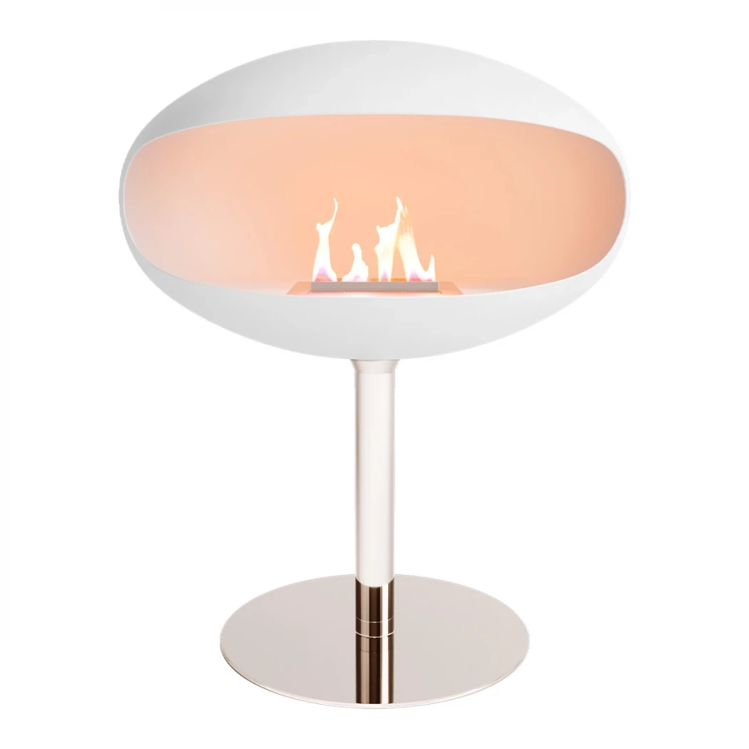 Pedestal weiß + Stahl Fuß | Cocoon Fires | Freistehender Ethanol Kamin | Weiß