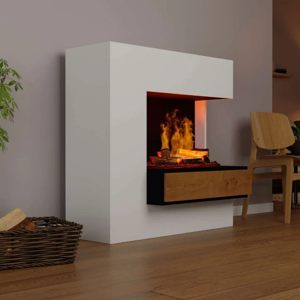 Glow Fire Planck Tall Right-Sided - OMC 600 | Freistehender Wasserdampfkamin – 110 cm x 109 cm x 53 cm