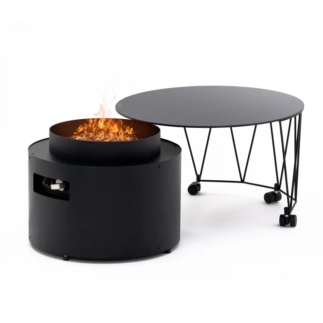 Drum Freistehender Gasfeuertisch Outdoor | Planika Fires | Freistehender Gas Kamin für den Außenbereich | Preto Mate