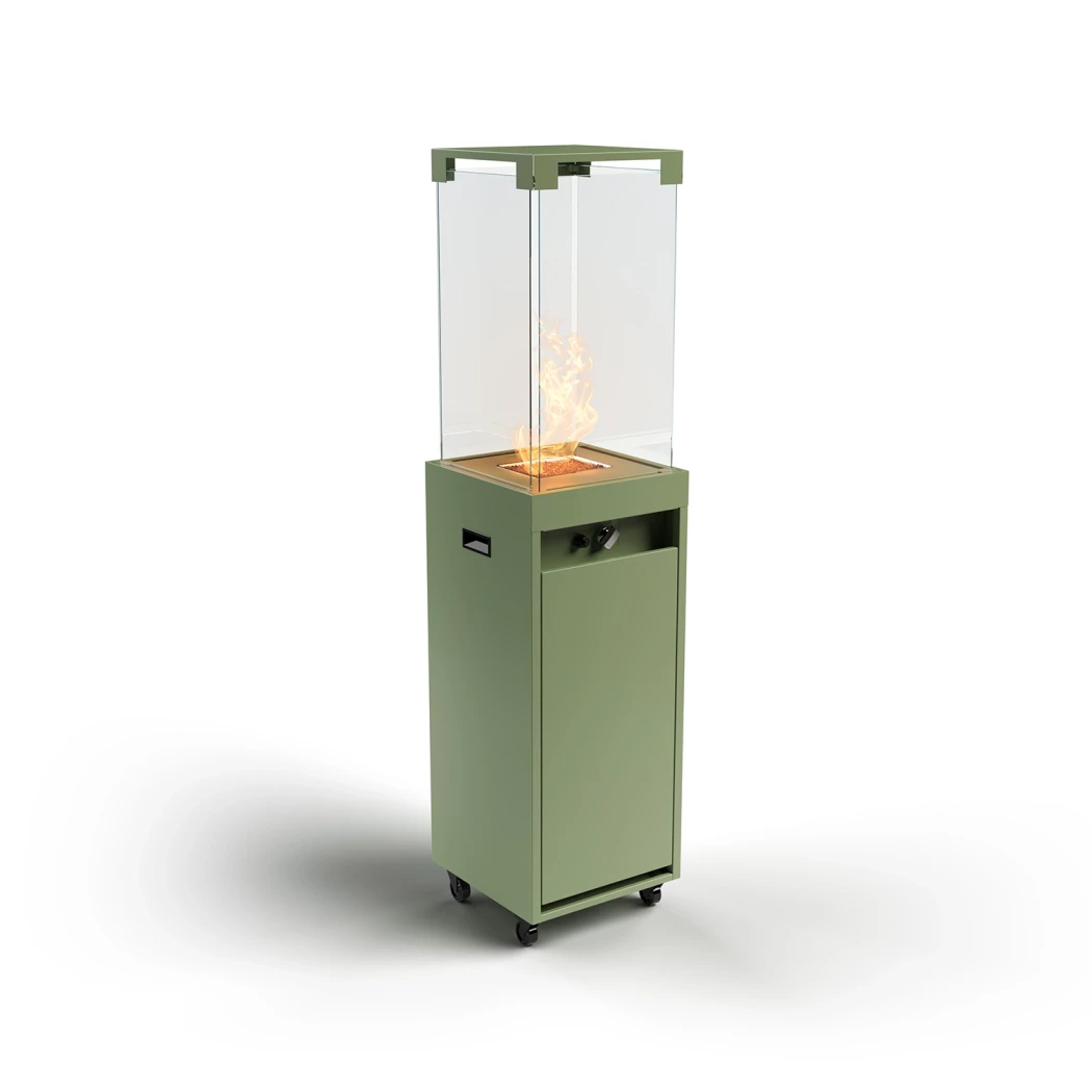 Planika Fires Faro - Blassgrün - Outdoor Gaskamin - Flaschengas-Terrassenheizer - Mit Glaswänden - Schaffen Sie Gemütlichkeit auf der Terrasse - 8 kW 