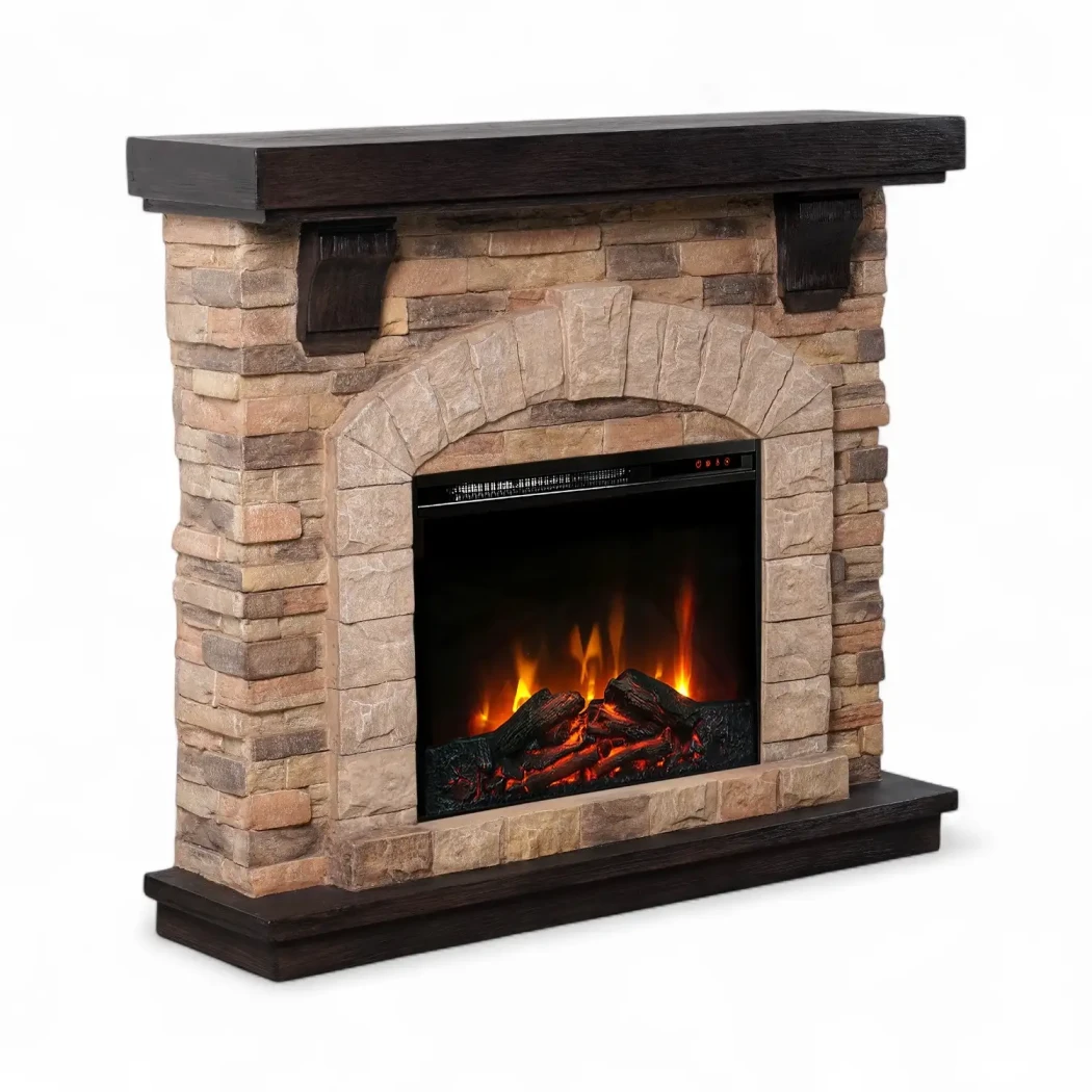 Eira freistehender Kamin – ScandiFlames | Eldur 23" Einsatz, LED-Flammeneffekt, 1,35 kW Heizleistung, ziegelsteinartige Polystone-Oberfläche