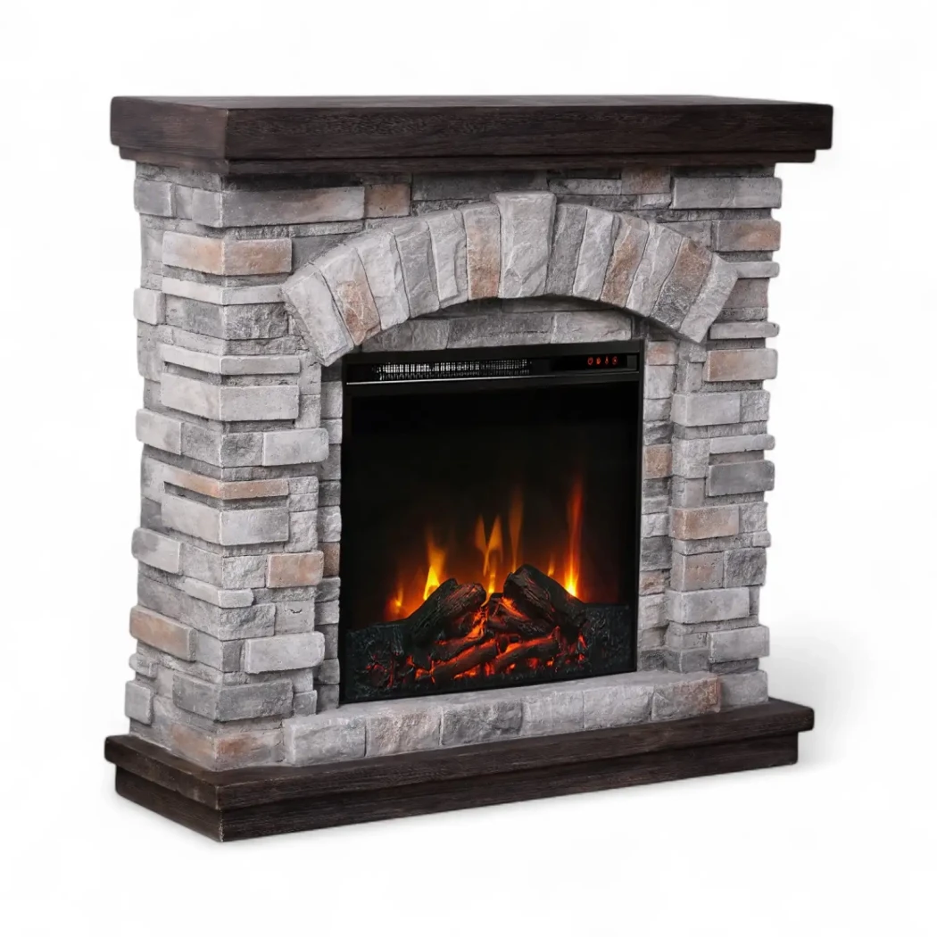 Elektrischer Kamin – ScandiFlames | Eldur 18" Einsatz, freistehend, LED-Flammeneffekt, 1,35 kW Heizleistung, rustikale Ziegelsteinoptik aus Polystone