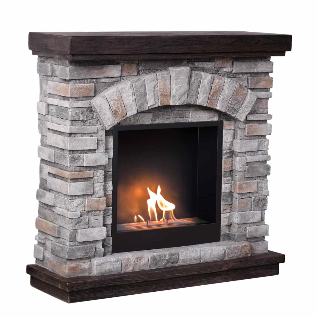 Fragen Sie den freistehenden Bioethanol-Kamin von ScandiFlames – Polystone Ziegel-Effekt-Umrandung mit Surtur 18" Einsatz, bis zu 3kW Heizleistung.